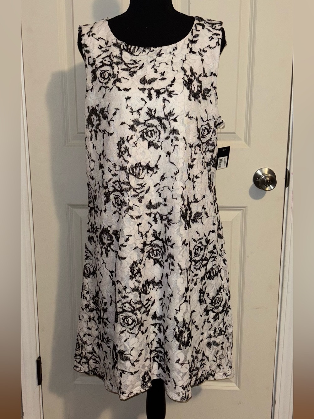 GNW Sleeveless White Dress with Black Floral Print